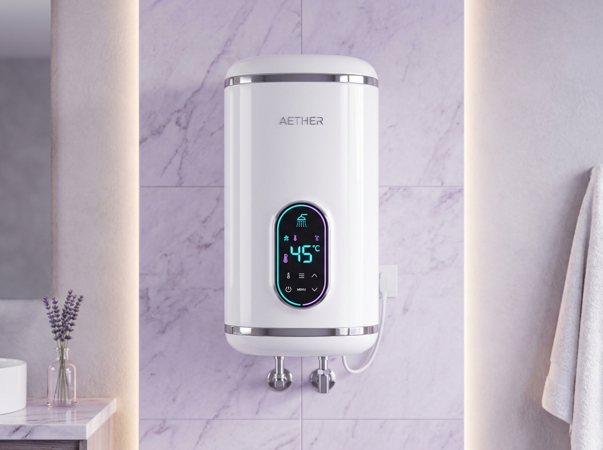 Wall-mounted electric storage geyser with digital temperature display